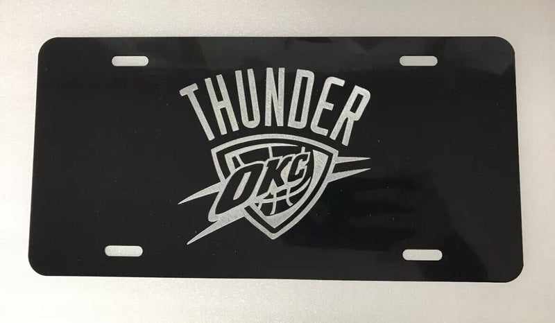 Oklahoma City Thunder Logo Car Tag Diamond Etched on Aluminum License Plate