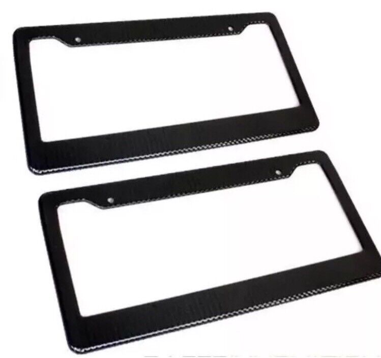 2 x JDM Black Carbon Fiber Look License Plate Frame Cover Front & Rear US Size