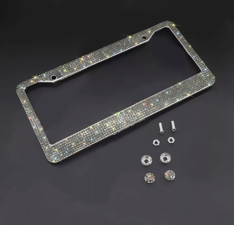 Bling Car License Plate Frames Metal Glitter Crystal Diamond (2 PCS)
