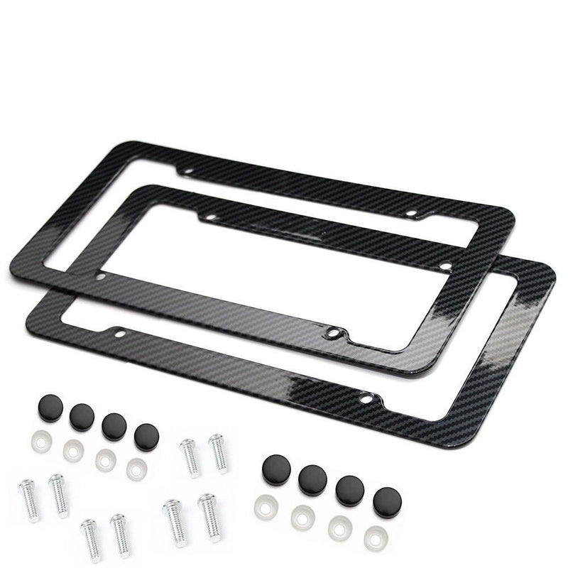 Plastic Carbon Fiber Style License Plate Frames For Front & Rear Braket 2pc Set