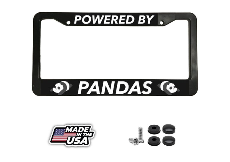 POWERED BY PANDAS PANDA JDM JAPAN TUNER DRIFT FUN Black License Plate Frame NEW