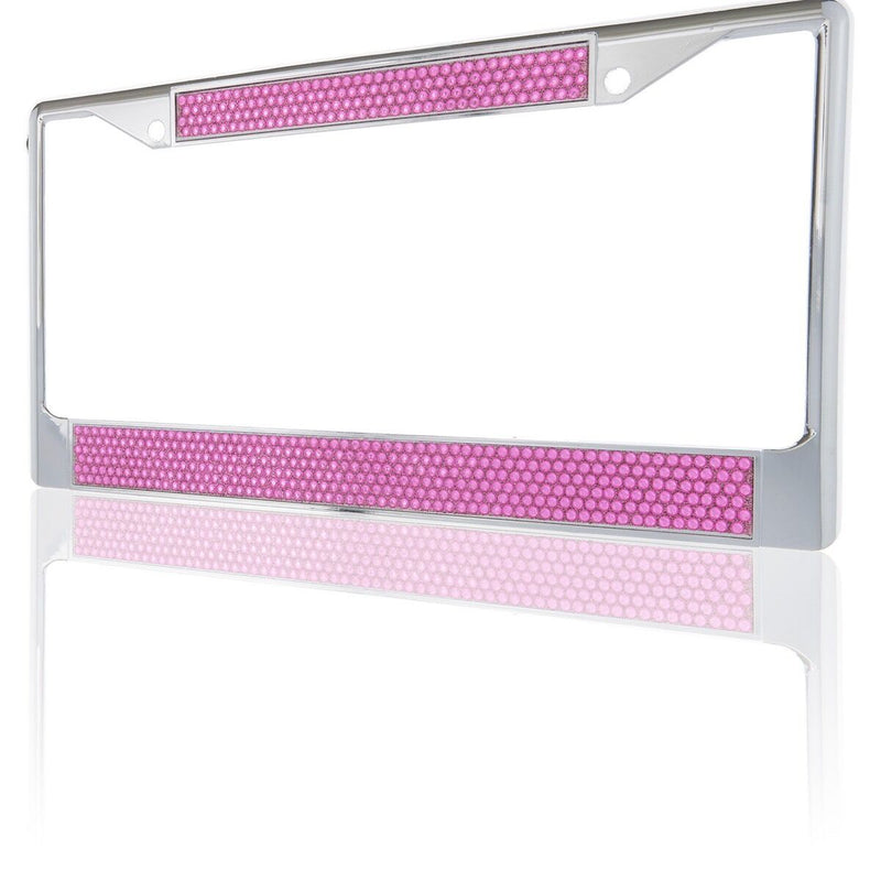 Premium Chrome Hot Pink Bling Crystal Diamond License Plate Frame for Car-Truck