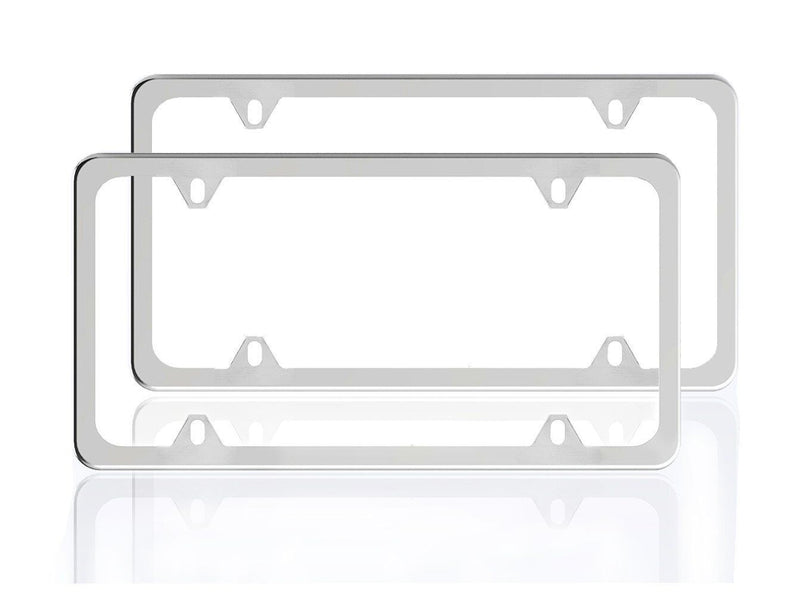 2PCS SLIM CHROME STAINLESS STEEL LICENSE PLATE FRAME SCREW CAP /SLIM 4 HOLE CF-2