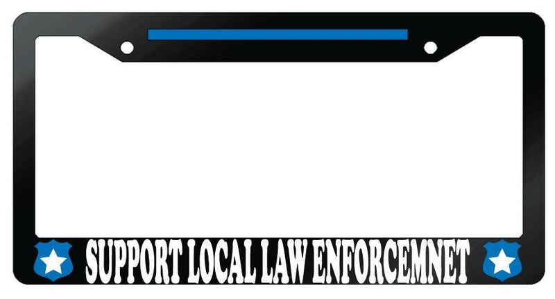 Support Local Law Enforcement w/STRIPE Glossy Black Plastic License Frame  Mod-GRAPH9856236-7295