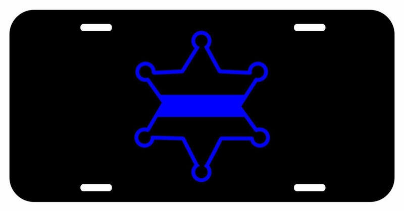 Thin Blue Line Sheriff Badge 6 Point metal license plate tag