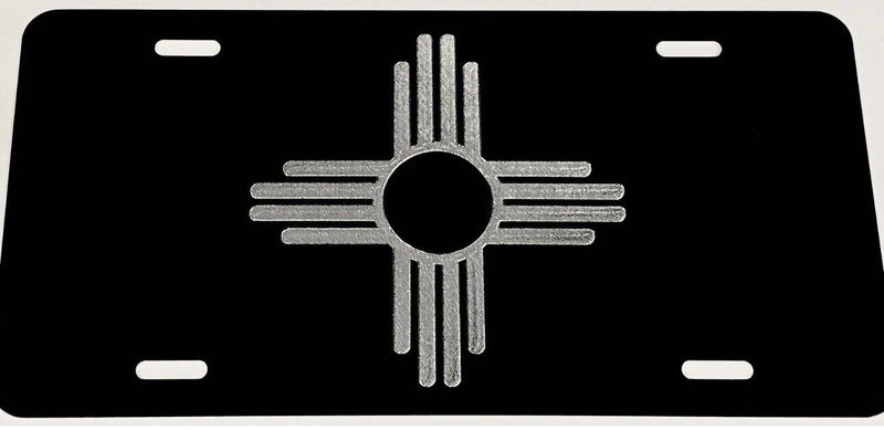 Engraved New Mexico State Flag Diamond Etched Black Metal License Plate Car Tag