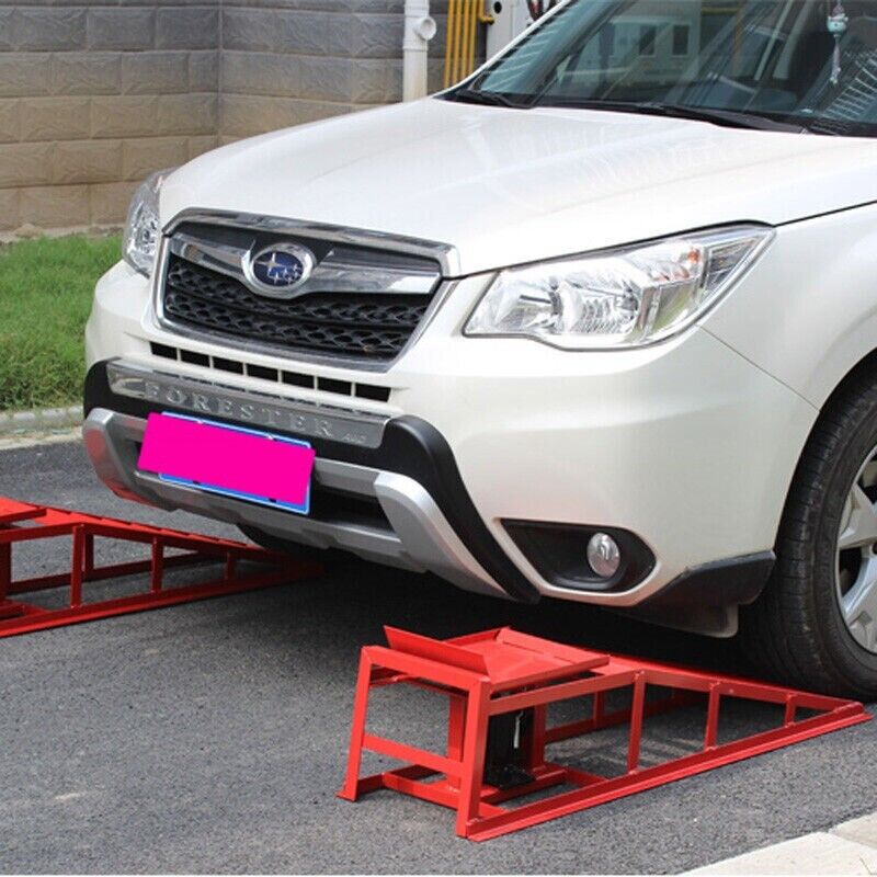 A Pair Auto Car Service Ramps Lifts Heavy Duty Hydraulic Lift Repair Frame Red