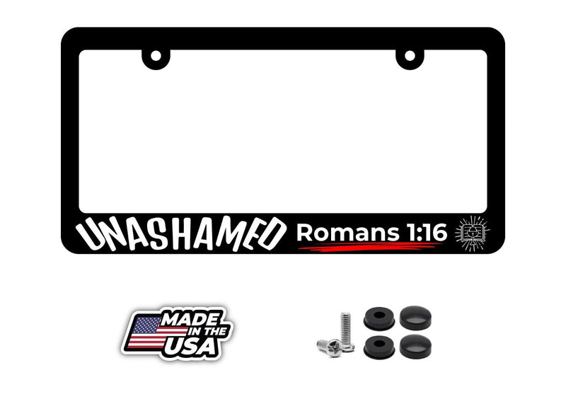 Unashamed Romans 1:16 Christian Jesus Christ Bible Religious License Plate Frame