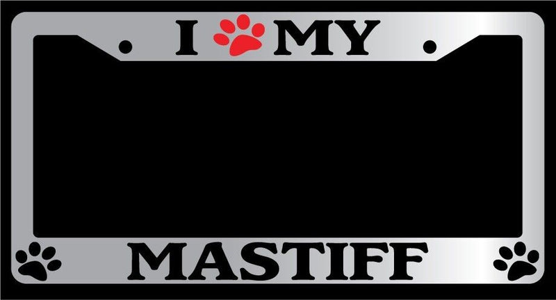 Chrome License Plate Frame I Heart My Mastiff (Paw) Auto Accessory 464  Mod-GRAPH9856236-4713