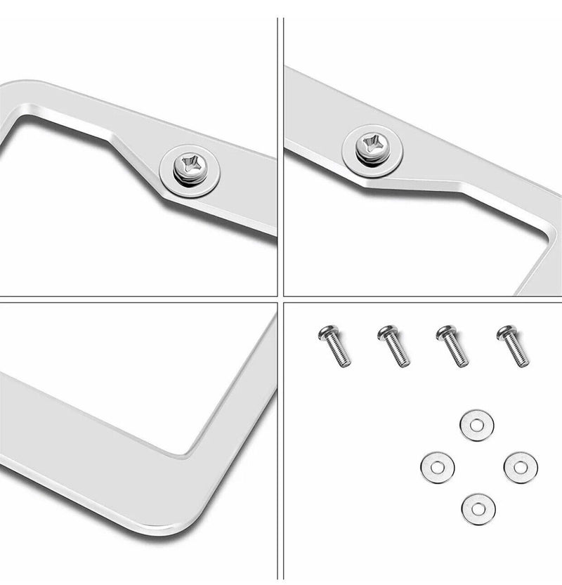 2PCS Chrome 304 Stainless Steel Metal License Plate Frame Cover Screw Caps