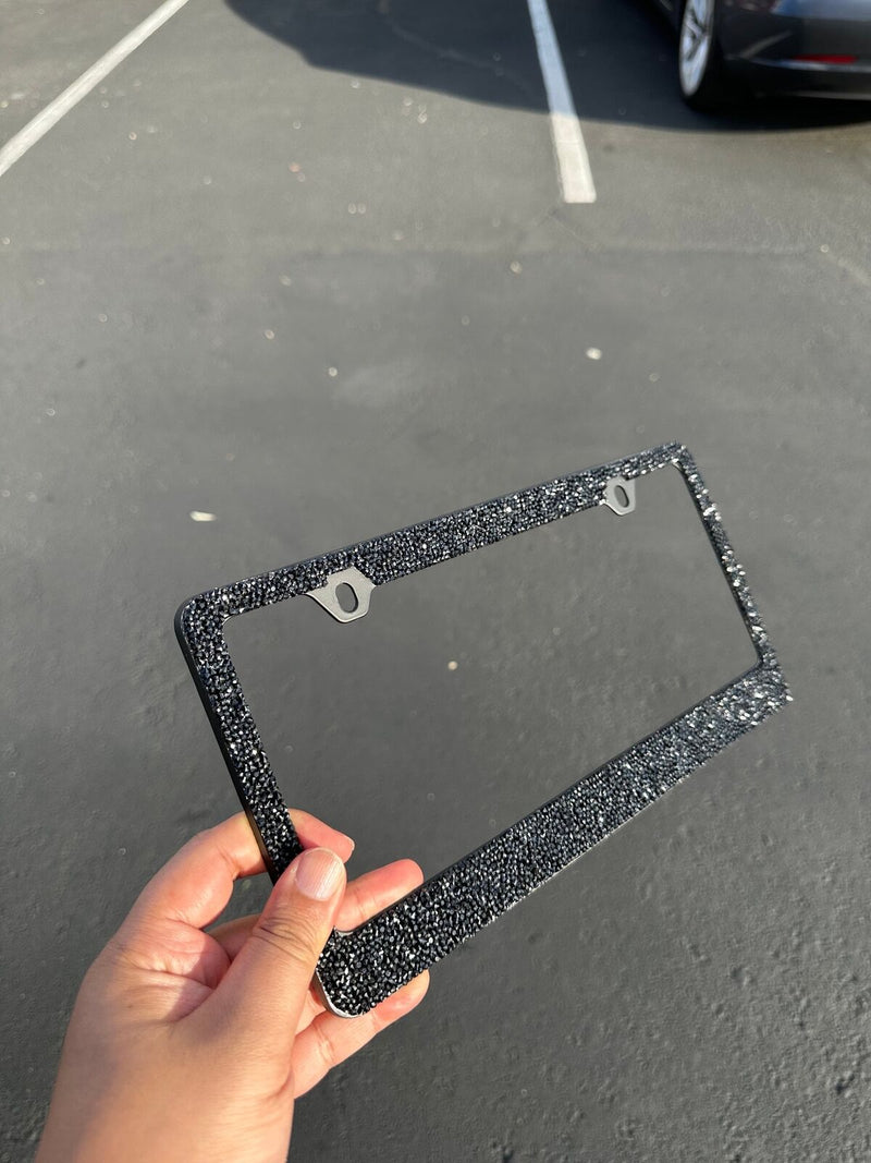 Rocking Bling Crystal Diamond Rhinestone License Plate Frame Black