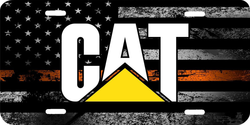 CAT CATERPILLAR THIN ORANGE AMERICAN FLAG LICENSE PLATE TRACTOR TAG .040 GA
