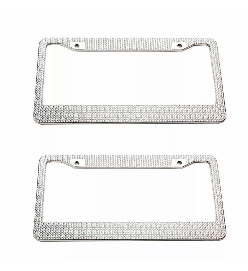 2pcs Metal License Plate Frame Bling RhineStone Chrome Crystal Diamond Glitter