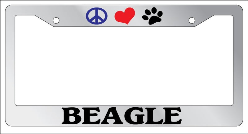 Chrome License Plate Frame Peace Love Paw Beagle Auto Accessory Novelty 273  Mod-GRAPH9856236-4879