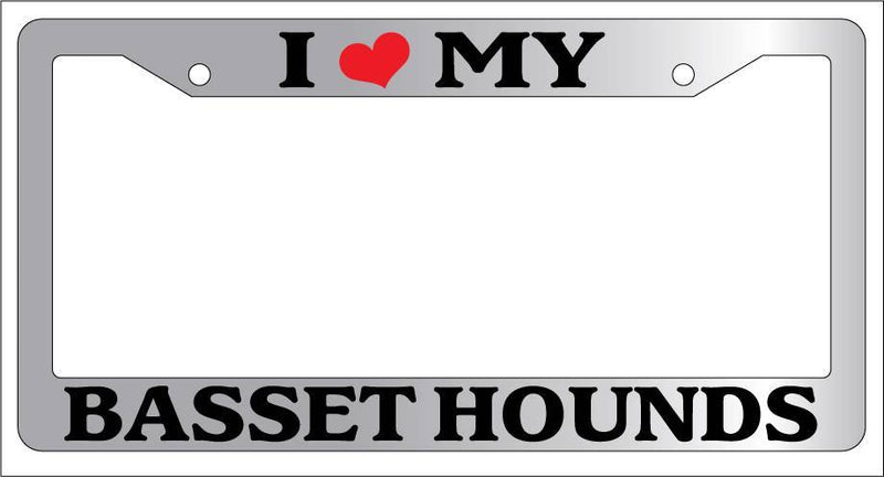 Chrome METAL License Plate Frame I HEART MY BASSET HOUNDS Auto Accessory 269  Mod-GRAPH9856236-9570