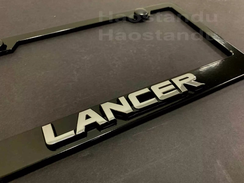 1x LANCER 3D Emblem BLACK Stainless License Plate Frame RUST FREE + Screw Cap