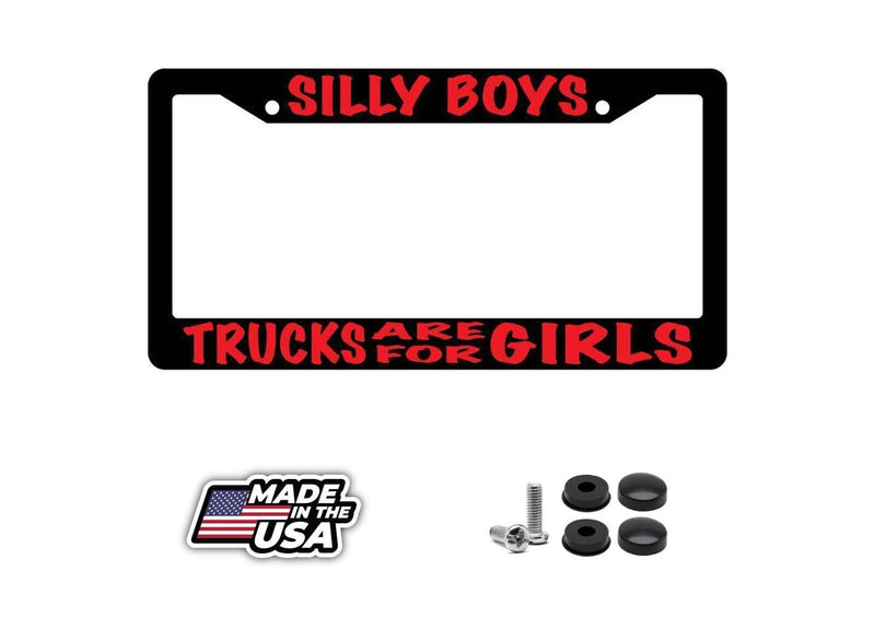 Black License Plate Frame Silly Boys Trucks Are For Girls (Red) Auto Accessory
