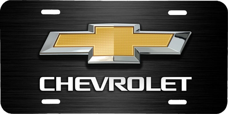 CHEVROLET LOGO BLACK BRUSHED STEEL LOOK VEHICLE LICENSE PLATE AUTO CAR FRONT TAG