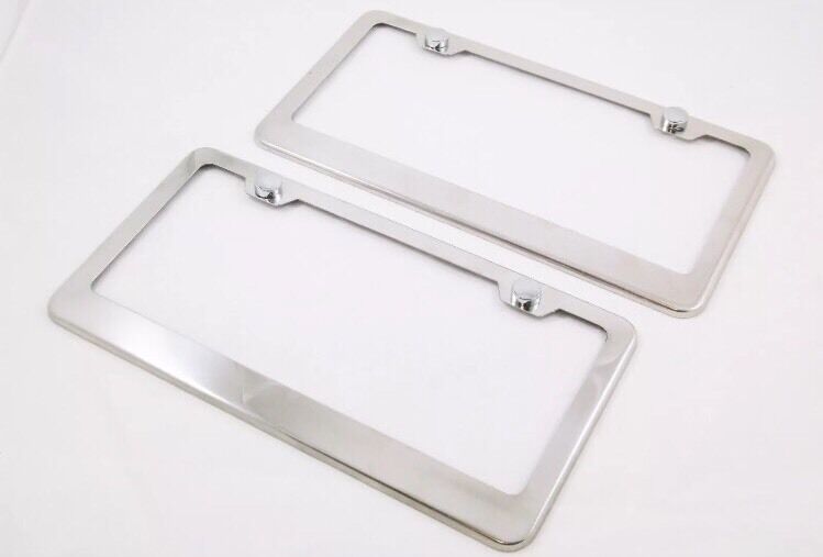 2 pcs High End Stainless Steel Mirror Chrome License Plate Frame+Free Cap