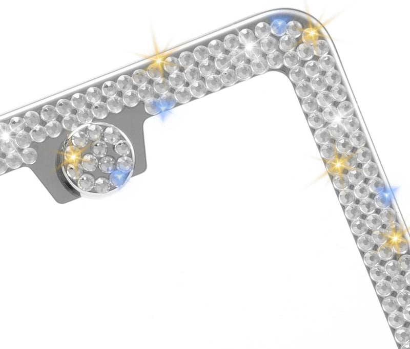 2PCS Bling License Plate Frame Glitter Crystal Sparkling Rhinestone Diamond Caps