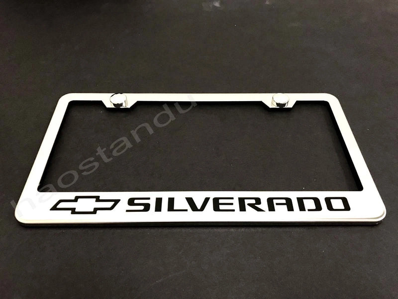 1x Silverado STAINLESS STEEL LICENSE PLATE FRAME + Screw Caps L*