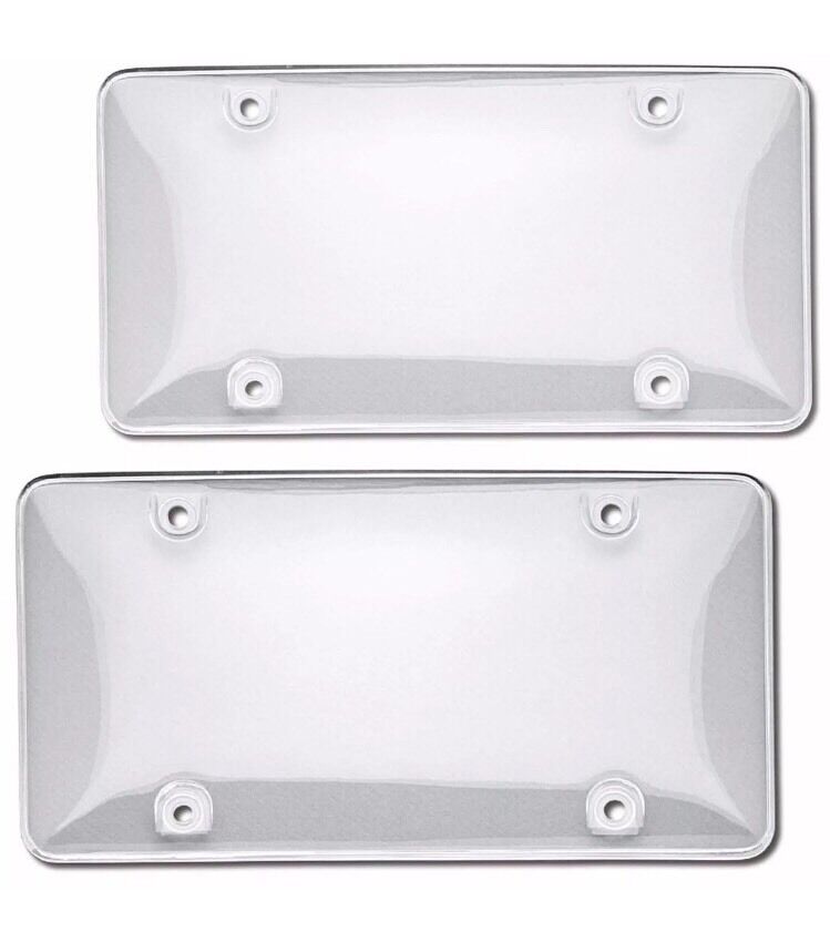 2 Clear License Plate Tag Frame Covers Bubble Shields Protector for Car-Truck