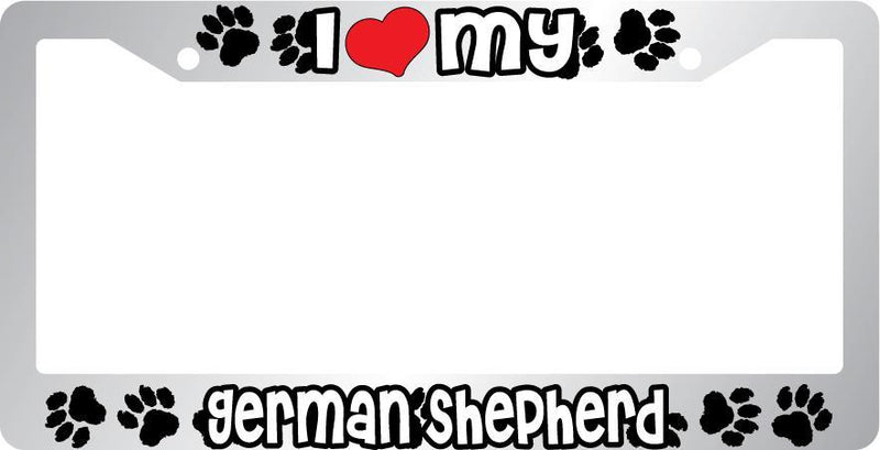 Chrome License Plate Frame I Heart My German Shepherd Auto Accessory Peticular  Mod-GRAPH9856236-6613