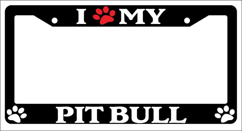Black License Plate Frame I Heart My Pit Bull (Paw) Auto Accessory Novelty 504  Mod-GRAPH9856236-1178