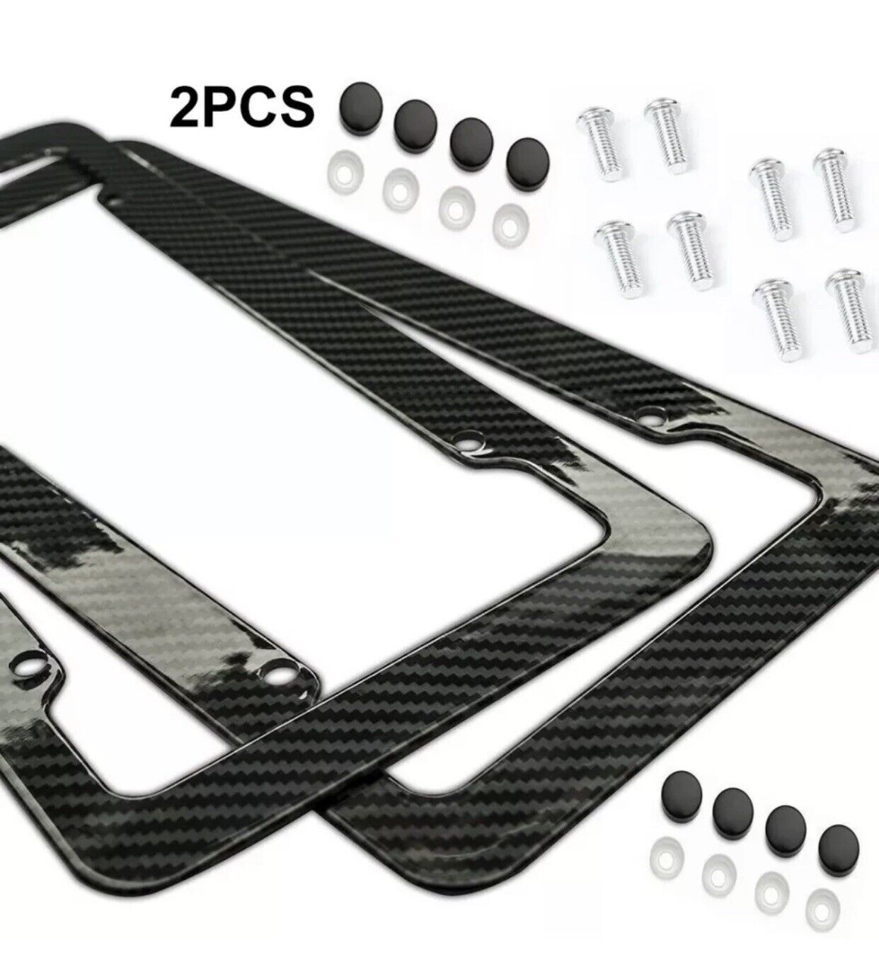Black Car Carbon Fiber License Plate Frame Cover Front & Rear Universal ...