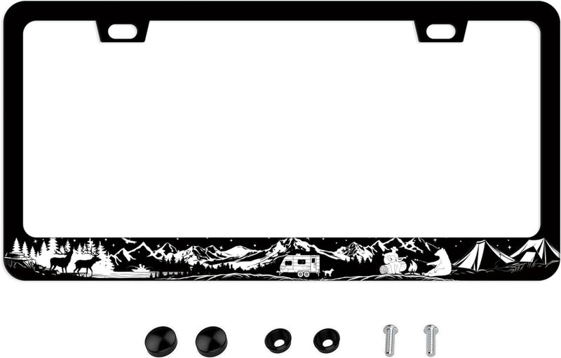 Camping License Plate Frame Mountains - Adventure Metal License Plate Frame