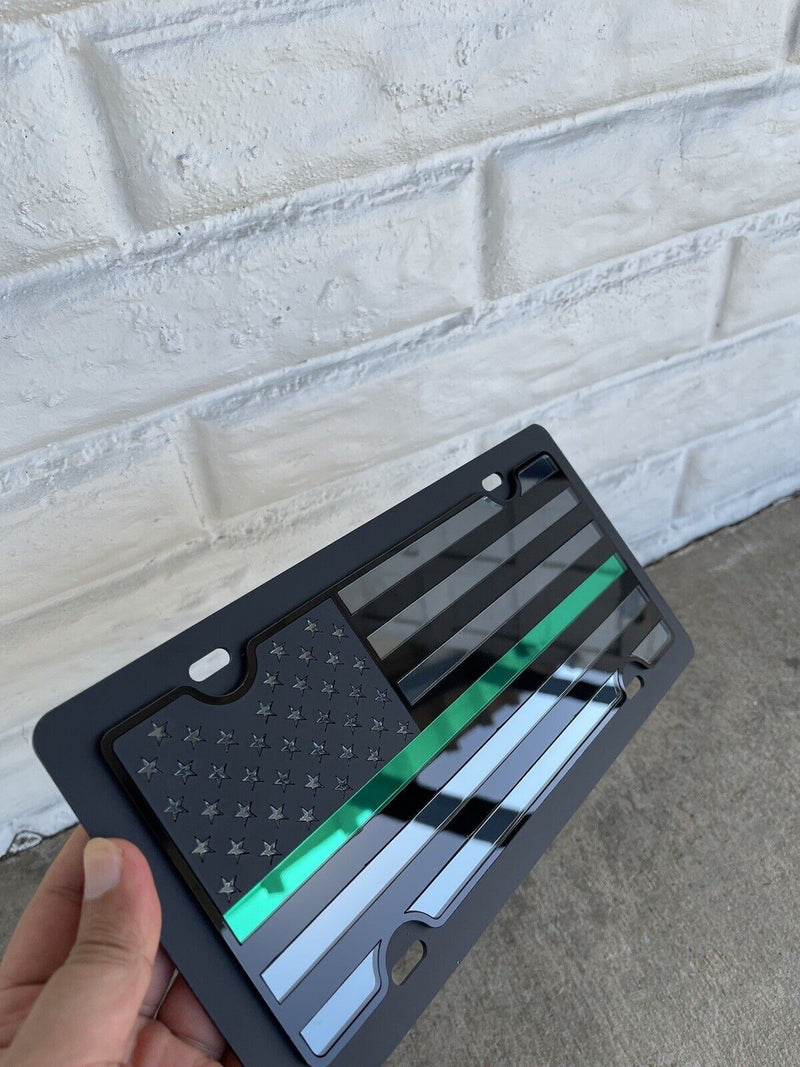 Thin Green Line Vanity License Plate - Tactical Black American Flag