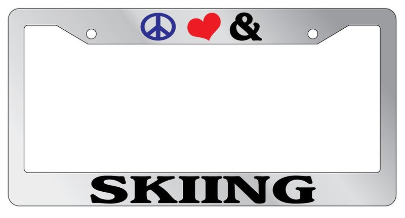 Chrome License Plate Frame Peace Love And Skiing Auto Accessory Novelty  Mod-GRAPH9856236-5403