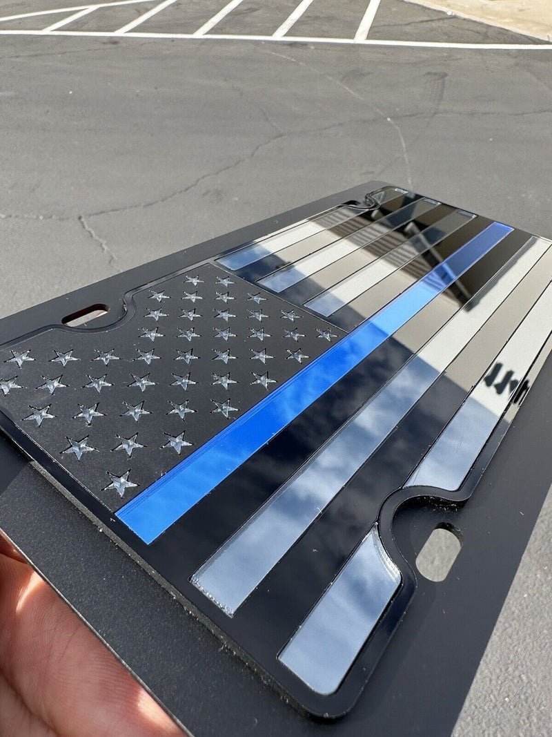 Vanity License Plate Police Thin Blue Line American Flag Tactical Black Premium