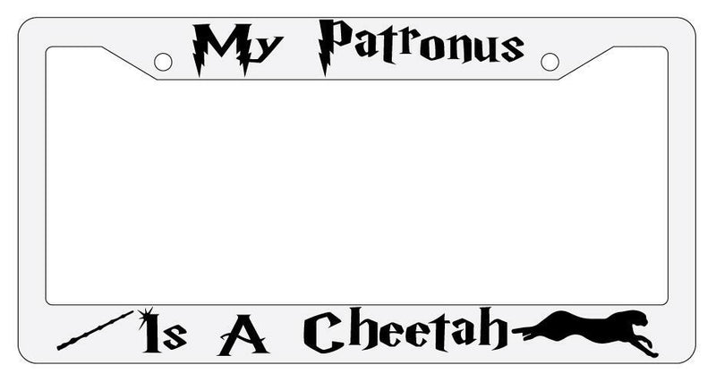 My Patronus is A Cheetah White Plastic License Plate Frame Auto Accessory  Mod-GRAPH9856236-3564