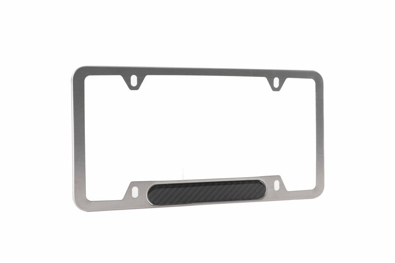 Brush Chrome Stainless Steel License Plate Frame with Real Carbon Fiber Insert