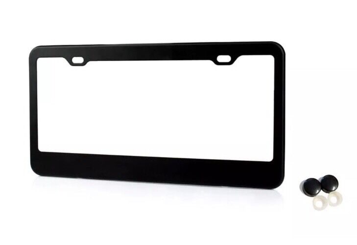 2pcs BLACK STAINLESS STEEL METAL LICENSE PLATE FRAME COVER SCREW CAPS Glossy