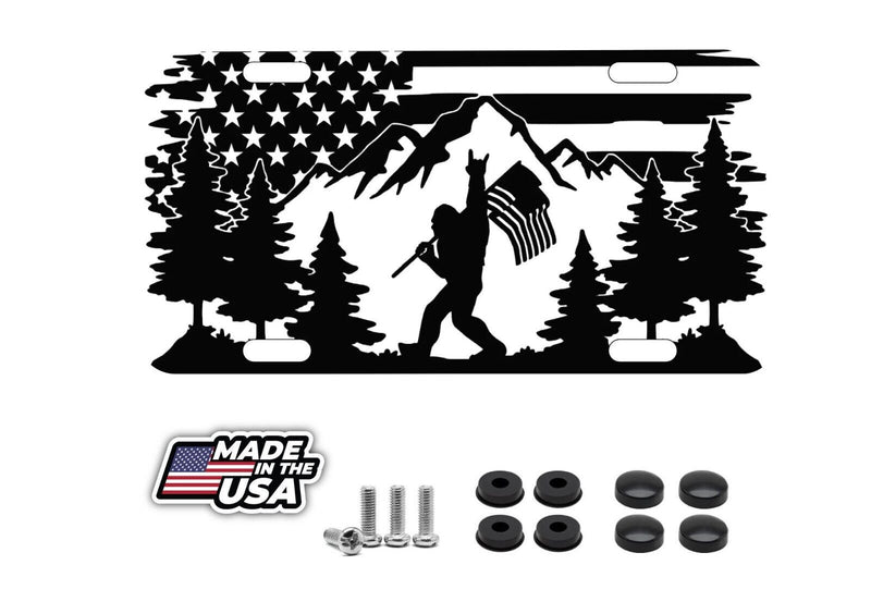 American Flag Bigfoot License Plate Auto Tag