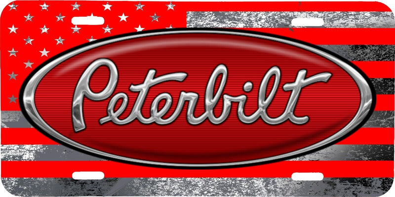 PETERBILT LOGO RED GRAY AMERICAN FLAG BACKGROUND VEHICLE LICENSE PLATE SEMI TAG