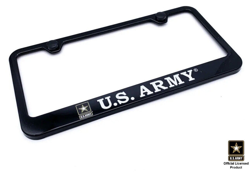 Black Plastic License Plate Frame w/ United States "US Army" Script