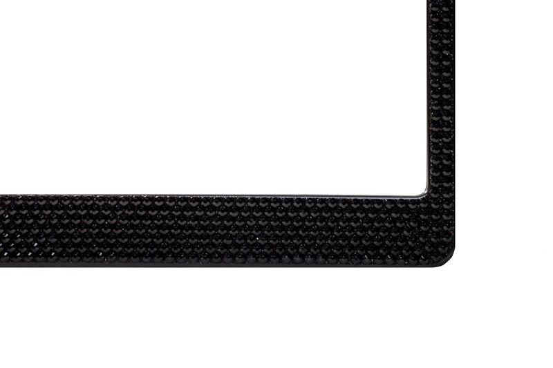 2 Black Bling Glitter Crystal RhineStone License Plate Frame Car Auto +Free Caps