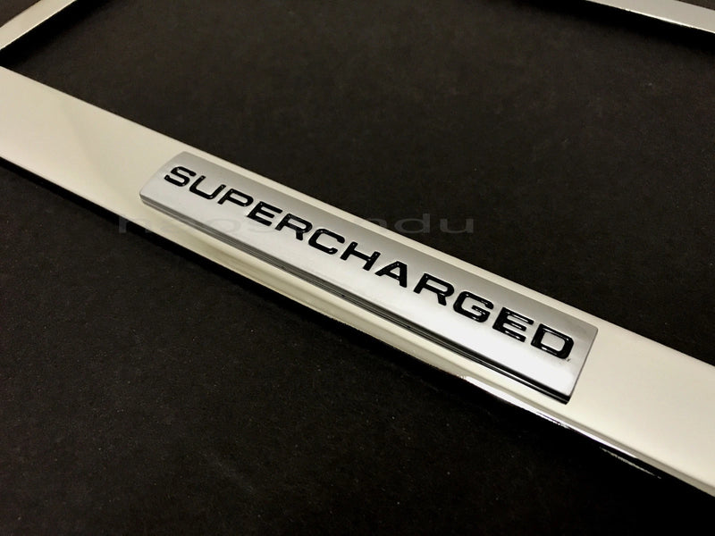 1x Range Rover SUPERCHARGED 3D Emblem STAINLESS STEEL License Plate Frame +S.Caps