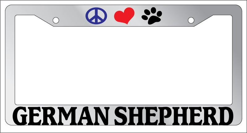 Chrome License Plate Frame Peace Love Paw German Shepherd Auto Accessory 397  Mod-GRAPH9856236-4869