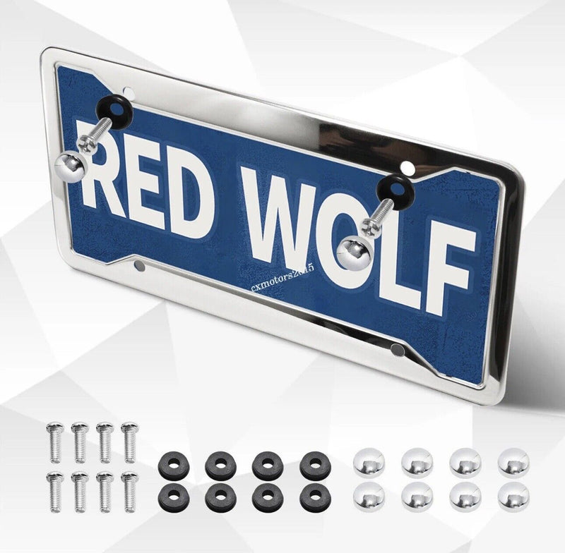 2x Stainless Steel License Plate Frame Holder Chrome Car Tag Cover US Universal