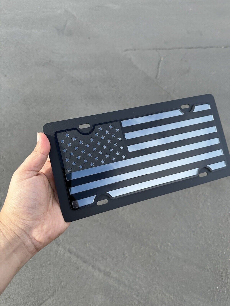 American Flag Steel Premium License Plate Tactical Black Ops Grey Subdued