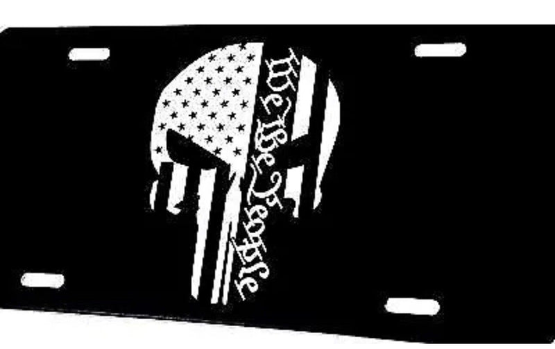Punisher We The People Car Tag Laser Engraved Matte Black License Plate v2