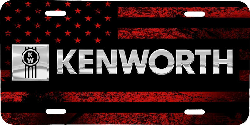 KENWORTH SEMI TRUCK LOGO RED AMERICAN FLAG LOOK LICENSE PLATE CAR TAG .040 GA