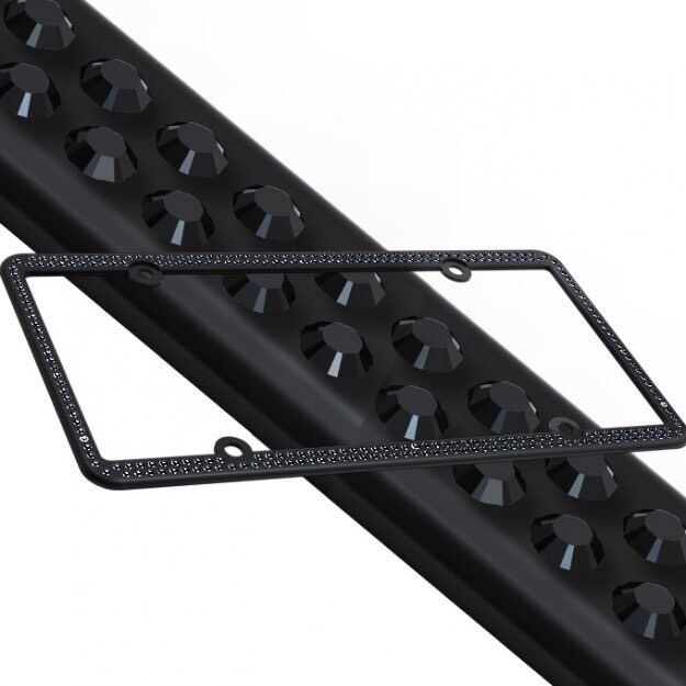 Swarovski Black Crystal Bling license plate frame Inlay Black Frame+Screw Caps