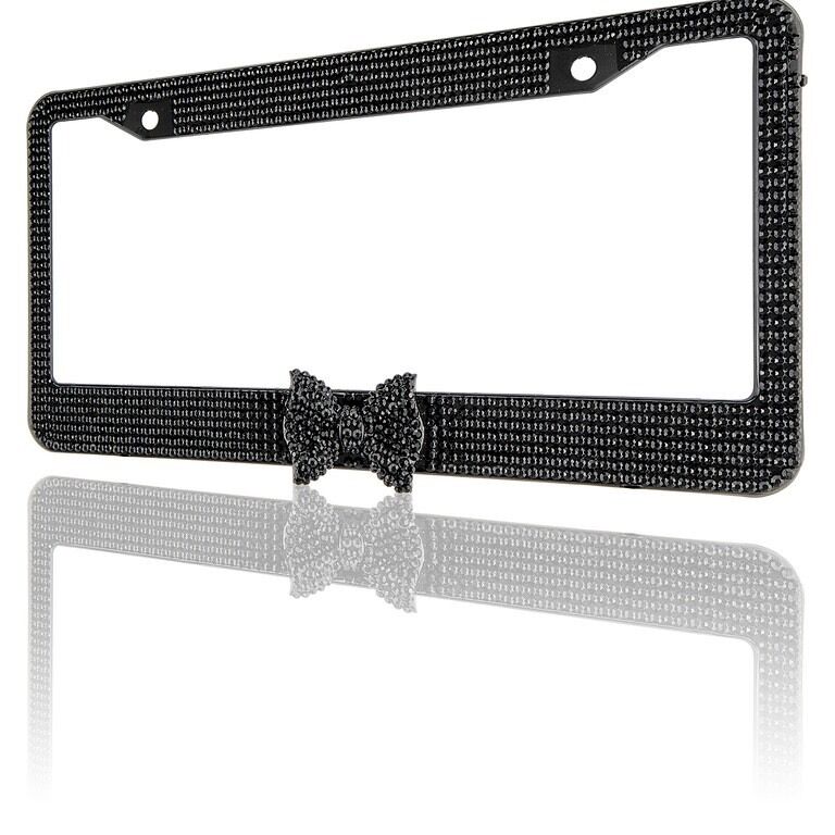 Black Diamond Bling Glitter Crystal Rhinestone Metal US Car License Plate Frame v2