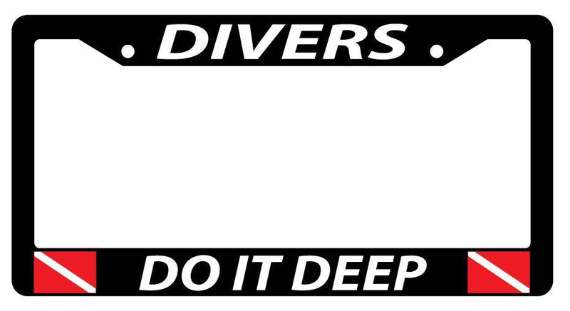 Black License Plate Frame DIVERS DO IT DEEP w/FLAGS Auto Accessory  Mod-GRAPH9856236-1104