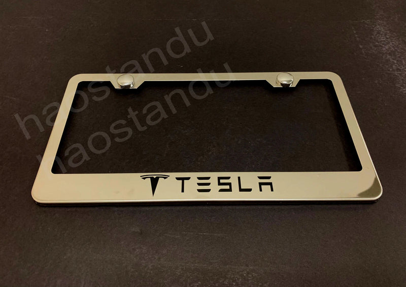 1x Tesla STAINLESS STEEL Chrome LICENSE PLATE FRAME + Screw Caps